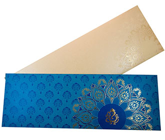 Blue Color Modern Hindu Wedding Invitation with Flower Design