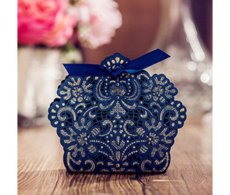 Blue Floral Lasercut Wedding and Engagement Favor Boxes