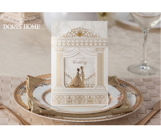 Bride & Groom Golden Vintage Laser cut Wedding Invitation