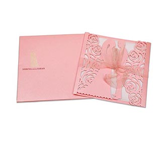 Bride & Groom Laser cut wedding invite in pink colour
