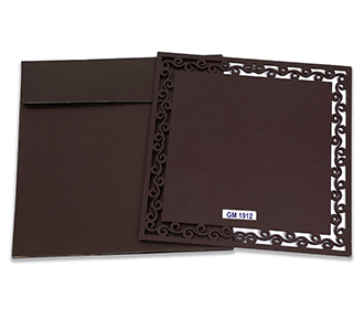 Brown color square cardboard invite with laser cut design