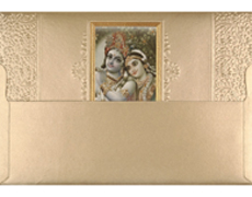 Burlywood Radha-Krishna Card with Flute painting