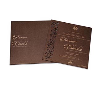 Carboard Laser cut Indian wedding card in chocolate brown color