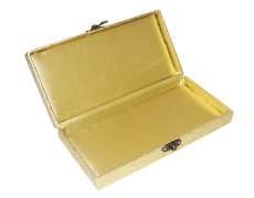 Cash box in golden rexine finish with laser cut design on top