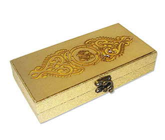 Cash box in golden rexine finish with laser cut design on top