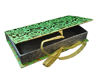 Cash Box in Green with Golden Floral Design