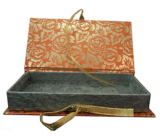 Cash Box in Orange with Golden Floral Design