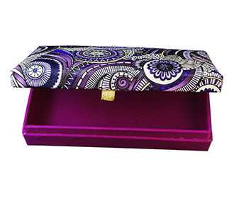 Cash Box in Purple Satin Base with patterns at the top