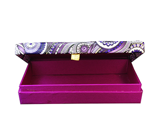 Cash Box in Purple Satin Base with patterns at the top