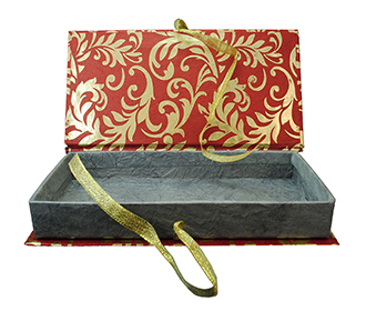 Cash Box in Red with Golden Floral Design