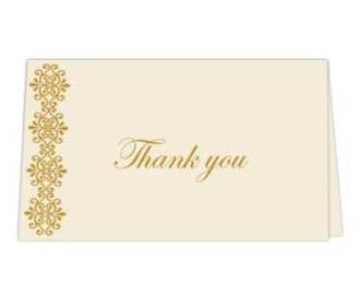 Thank you card  in Cream & Golden Floral Design