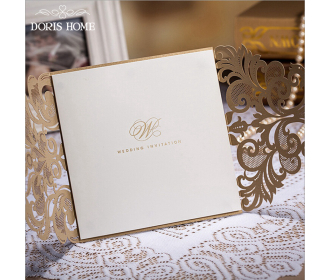Champange Gold Laser-Cut Lace Flower Wedding Invitation