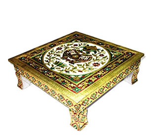 Chowki in Golden with Shubh Labh and Kalash design