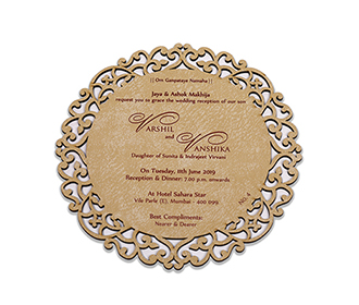 Circle shaped cream color laser cut wedding invite in cardboard