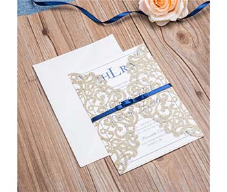 Classic Lace Ivory Glitter Paper Laser cut Wedding Invitation
