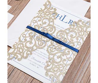 Classic Lace Ivory Glitter Paper Laser cut Wedding Invitation