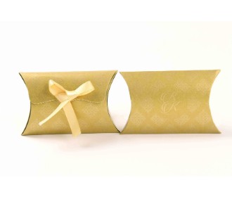 Clutch style party favour box In Golden Color with printed initials and ribbon closure