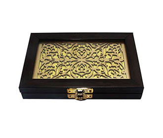 Coin box in wooden with Brown velvet finish