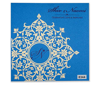 Cream and blue invite with floral design