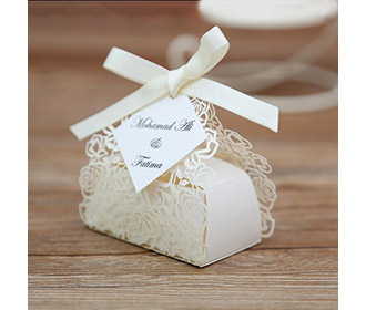 Cream color Rose design Laser Cut Wedding Favor boxes