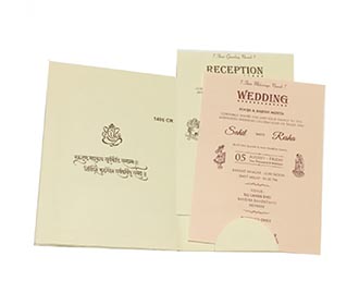 Cream colour potrait wedding invite with pastel coolor inserts