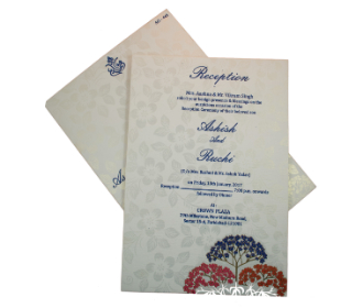 Cream wedding invite with floral design and pullout insert