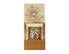 Decorated Radha Krishna Wedding Card with Peacock design