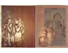 Decorated Radha Krishna Wedding Card with Peacock design
