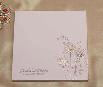 Designer Blush Colour Wedding Invitation with Dandelions