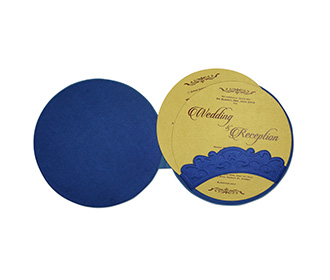 Designer circular hindu wedding invitation in royal blue