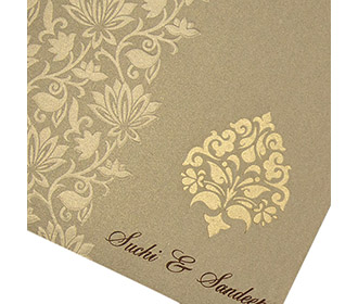 Designer floral Indian multifaith card in brown & golden