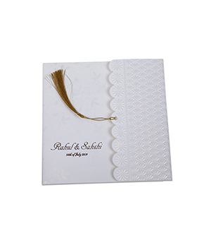 Designer floral Indian wedding invitation card in Ivory
