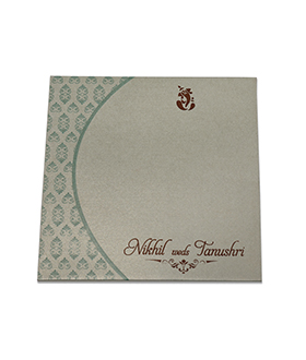 Designer floral Indian wedding invitation in metallic green colour