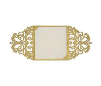 Designer floral laser cut invite in golden colour with a ribbon