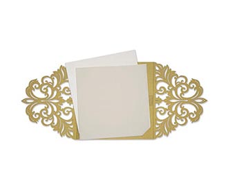 Designer floral laser cut invite in golden colour with a ribbon