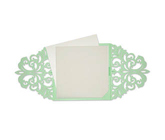 Designer floral laser cut invite in pastel green colour