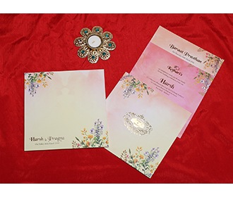 Designer floral wedding invitation card in cream colour