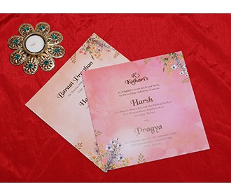 Designer floral wedding invitation card in cream colour
