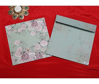 Designer floral wedding invitation card in teal colour