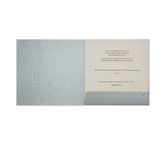 Designer floral wedding invitation in powder blue and teal colours