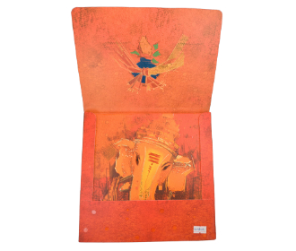 Designer Ganesha invite in Orange-red with traditional images