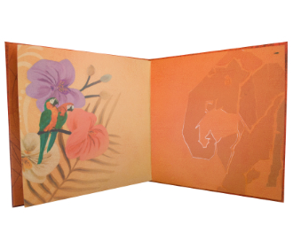 Designer Ganesha invite in Orange-red with traditional images