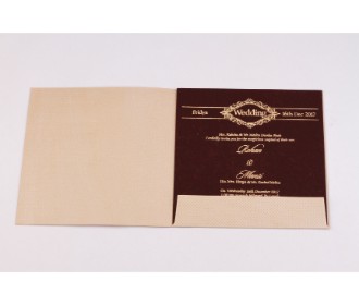 Designer handmade paper invite in shades of fawn and brown