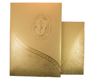 Designer Hindu invite in fawn and golden with Ganesha design