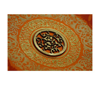 Designer Hindu Wedding Card in Orange with Floral Designs