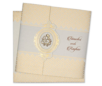 Designer hindu wedding card in powder blue and golden colour