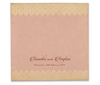 Designer hindu wedding card in pink and golden colour