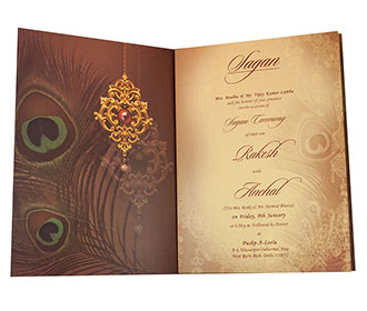 Designer Hindu Wedding Invitation in Brown with Ganesha Image