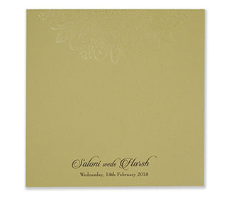 Designer hindu wedding invitation in olive and golden colour