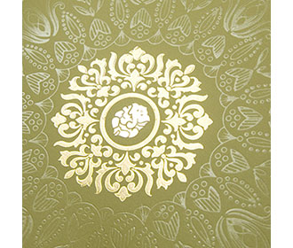 Designer hindu wedding invitation in olive and golden colour